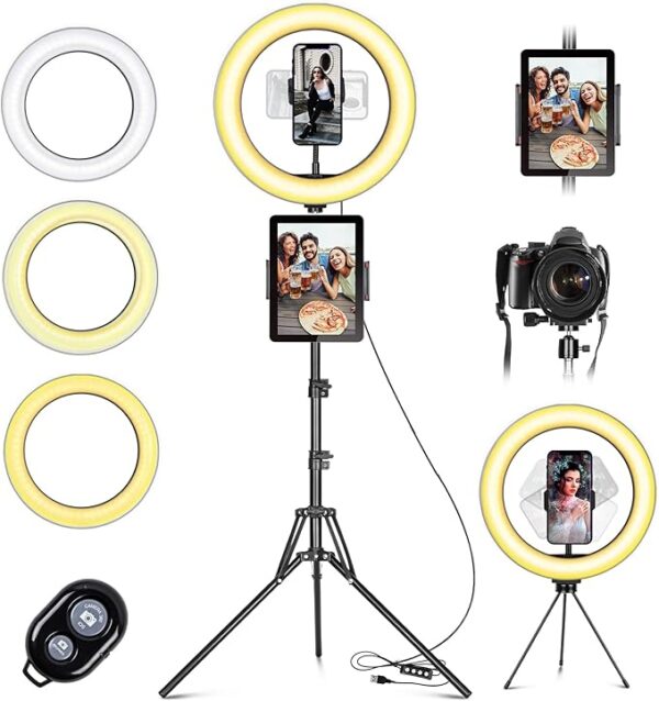 Daphomeu Ring Light with Tripod Stand & Phone Holder, 10" LED Selfie Ring Light